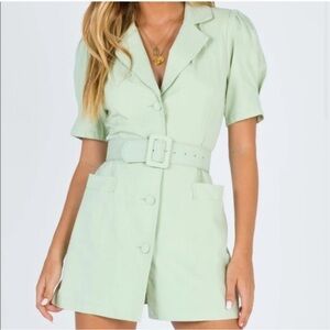 Princess Polly Oden Mini Light Green Button Down Dress